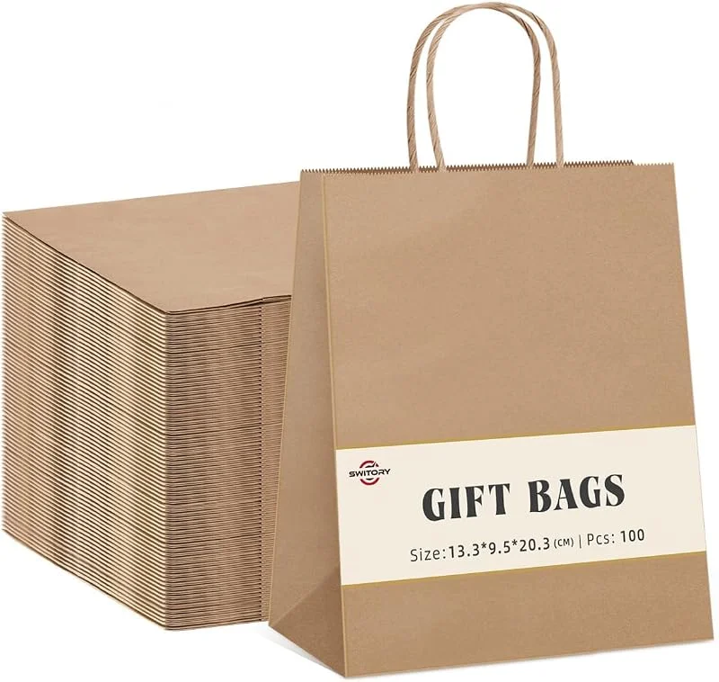 Visita la tienda de Switory 00 bolsas de regalo Switory, bolsa kraft marrón con asas, bolsa de caramelos, bolsa de papel pequeña para cumpleaños, Navidad, boda (13.3x9.5x20.3cm) — Envoltorio regalo