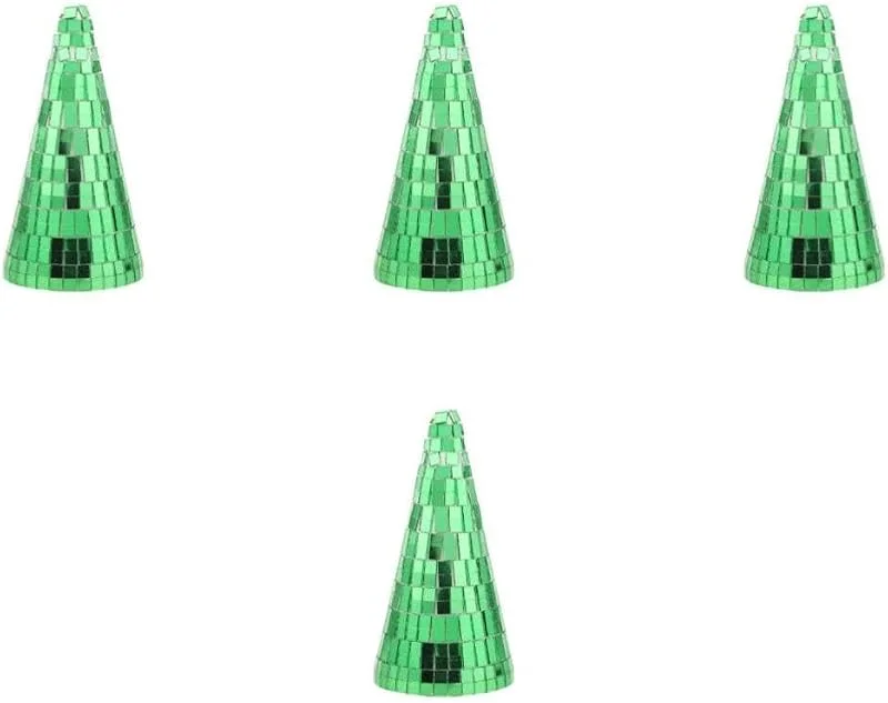 PRETYZOOM 4 Piezas Árbol de Navidad Cónico de Vidrio Verde Acabado Espejo — Decoracion Navidad