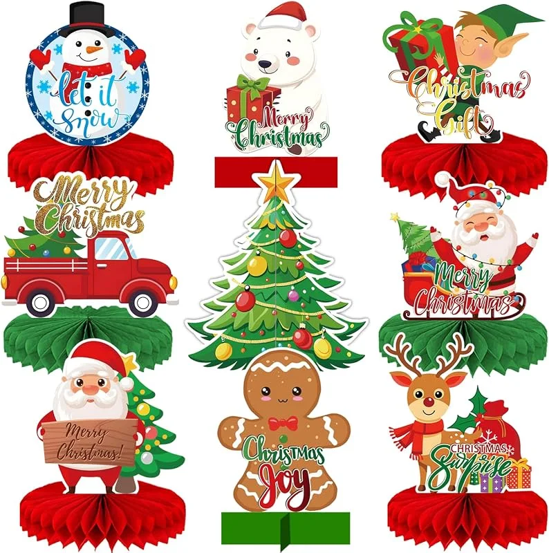 AUSHENKE Centros de mesa de Navidad, decoraciones de mesa de fiesta de Navidad, 9 piezas — Decoracion Navidad
