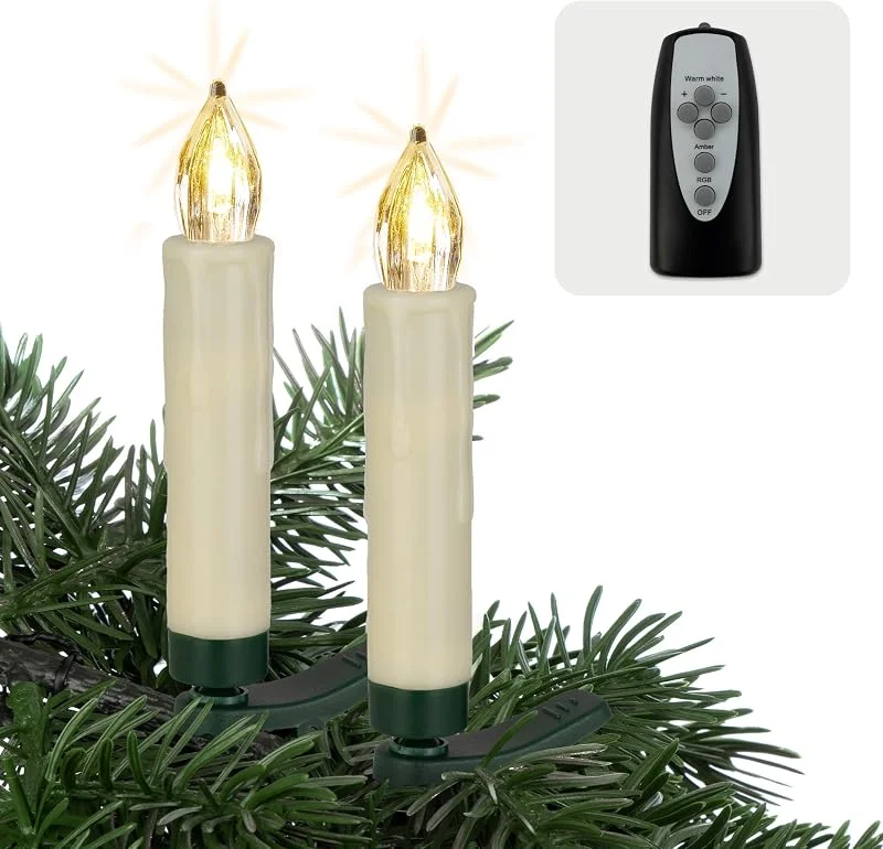 Visita la tienda de Hellum Hellum 524789 Velas led para árbol de Navidad (inalámbricas, 12 velas LED con mando a distancia, color de la luz a elegir, funciona con pilas, 10 x 1, 5 cm, intensidad regulable con modo titilante — Luces Navidad