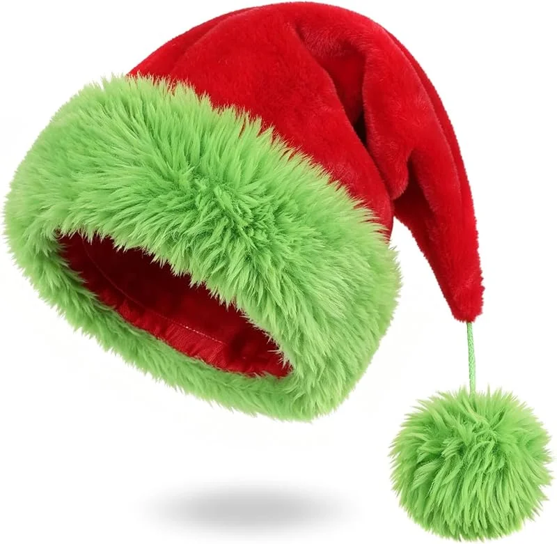 DIELOVEHUA Gorro de Navidad Unisex, Gorro de Papá Noel, Sombrero de Papá Noel Rojo y Verde, con Borde de Pelo Sintético y Pompon, para Fiestas de Navidad, Año Nuevo, Regalos de Festividad — Ropa Navidad