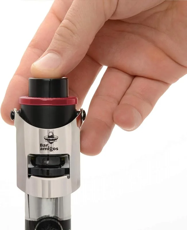 Bar Amigos® Champagne Pressure Stopper Red Rojo – De Cava Tapón de presión para botellas de champán y Espumosos Con la tecnología patentada Y Fecha Interruptor Recordatorio — Vino y mesa festiva
