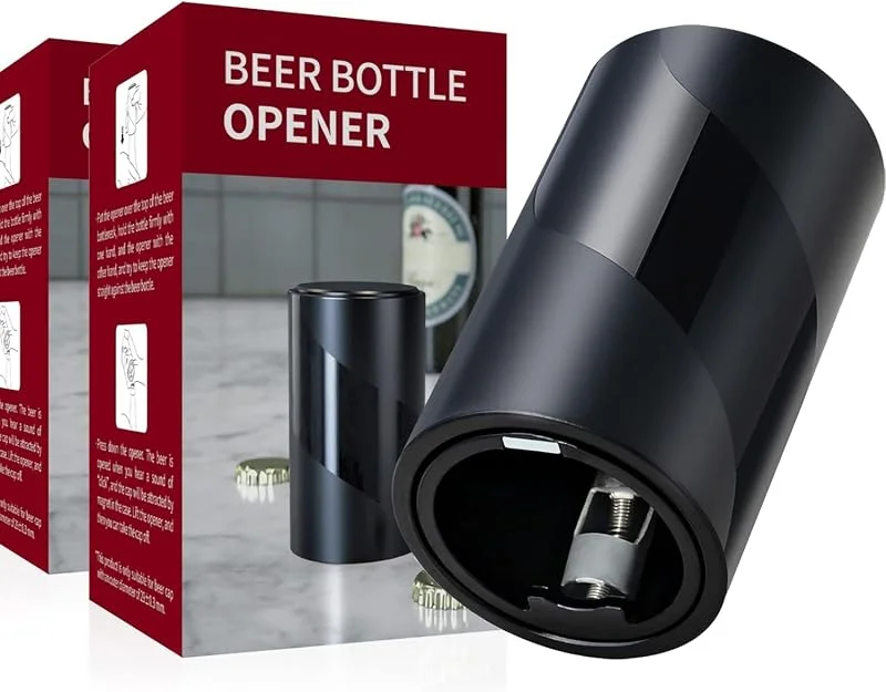 Royiwe Abrebotellas automático magnético, elevador de tapas, Para abrir botellas con tapa tipo chapa, Push&Pull, cerveza, Abridor de botellas de soda, aparato de cocina (2 unidades negras) — Vino y mesa festiva