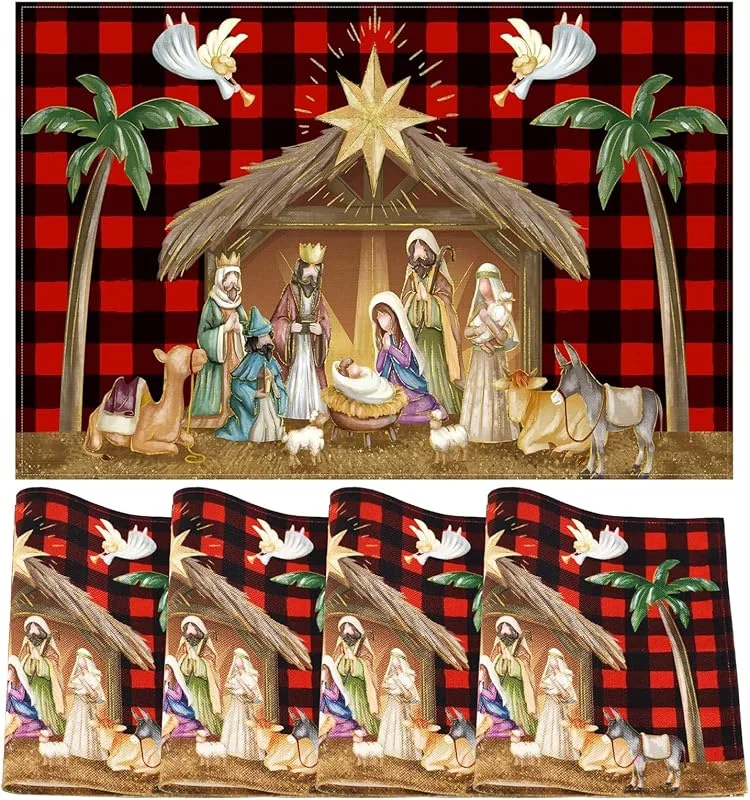 YUNHENTONG Individuales Mesa Navidad 4 Piezas Mantel Individual Navidad 30 x 45 cm Manteles Individuales de Navideño para Cocina, Fiestas, Decoración de Vacaciones — Hogar y cocina