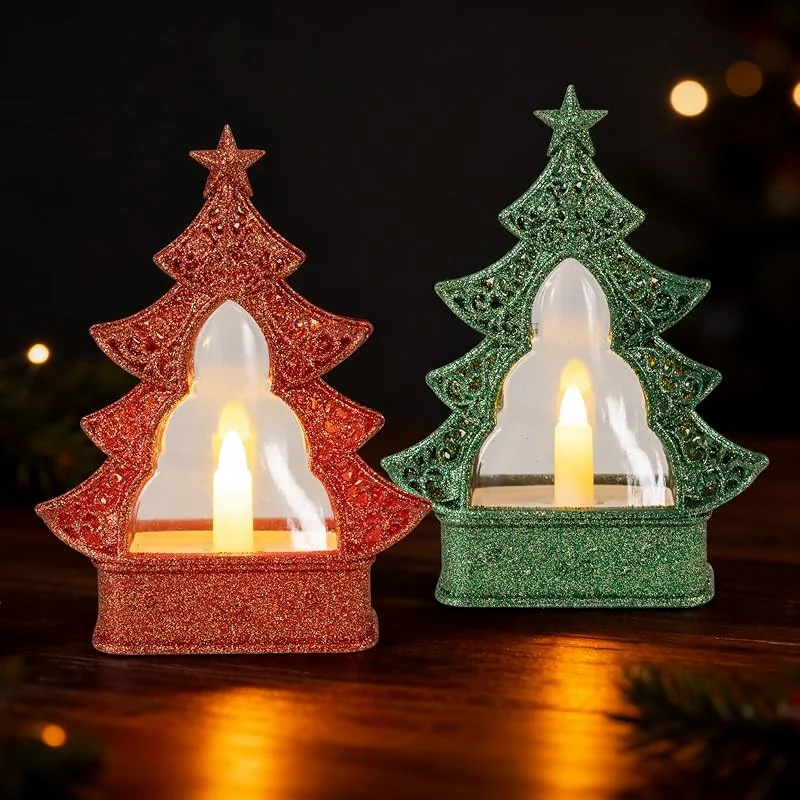 GAROMIA Luces de té LED de Navidad 2 unidades árbol de Navidad velas sin llama decoración navideña candelitas mini árbol de Navidad Deko decoración de Navidad Decoración de mesa — Luces Navidad