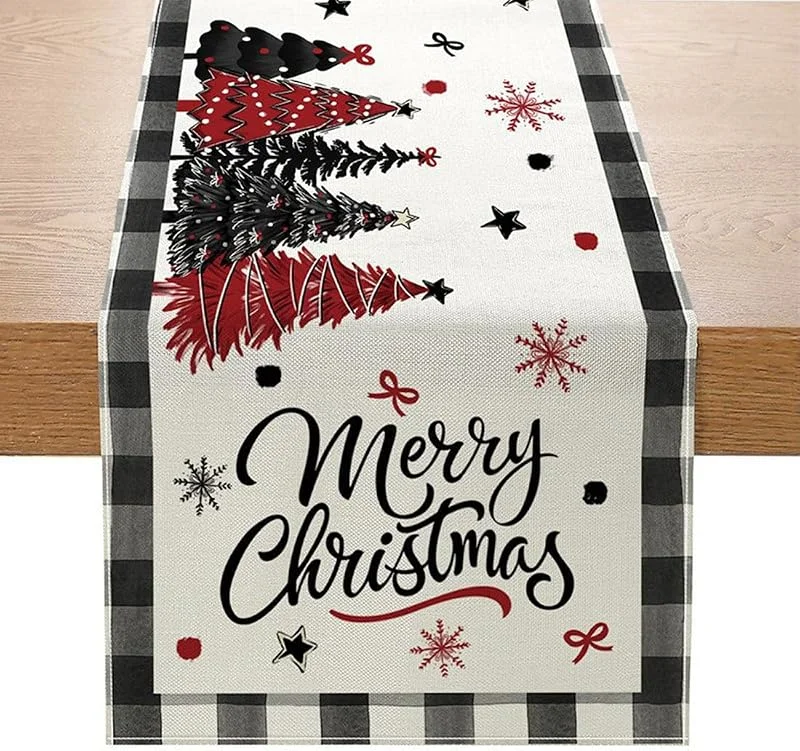 MorLuks Camino de Mesa Navidad, 33 x 183 cm Camino Navideño con Árbol de Navidad y Copo de Nieve, Moderno Decoracion Mesa para Fiesta Invierno Festivo — Hogar y cocina