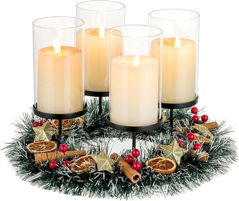 Hewory Portavelas, corona de Adviento, color negro, con cilindro de cristal — Adviento y mesa