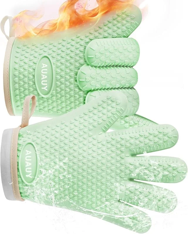 AUAUY 1 Par Guante para Horno, Guante Horno Cocina con 5 Dedos, Verde Claro — Hogar y cocina