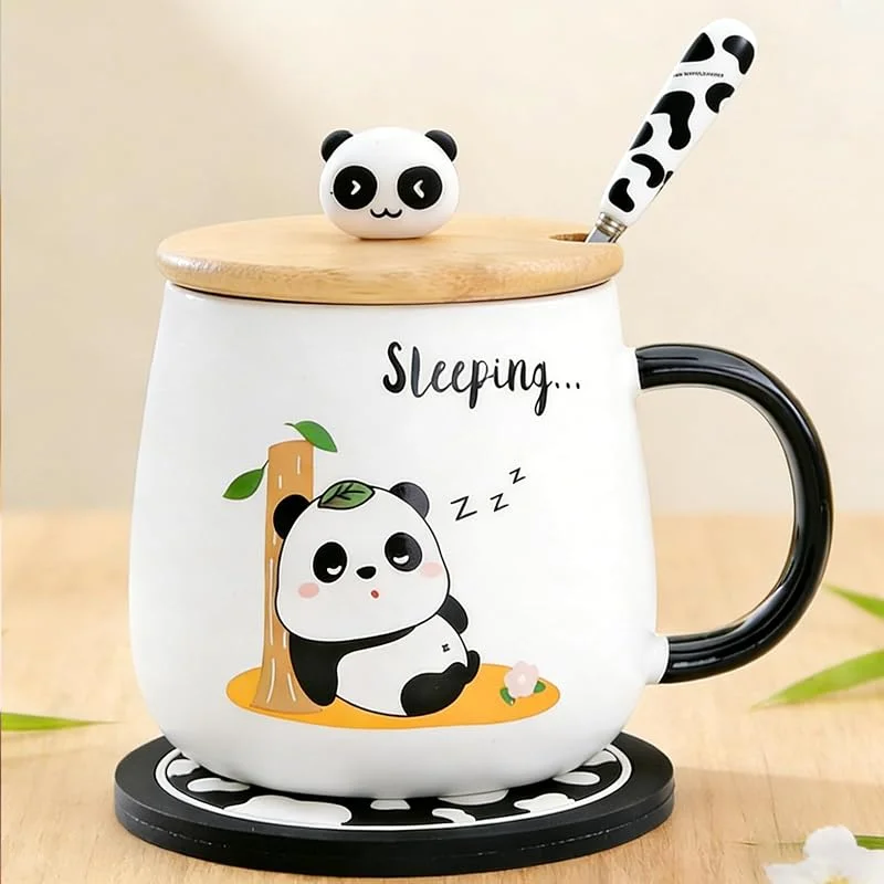 Disoza Taza Panda Con Tapa Taza Panda 420ml Taza Café Panda Regalo Taza Cerámica Con Cuchara y Posavasos Taza Té Café Navidad Regalo Cumpleaños Esposa Novia Niños — Adviento y mesa