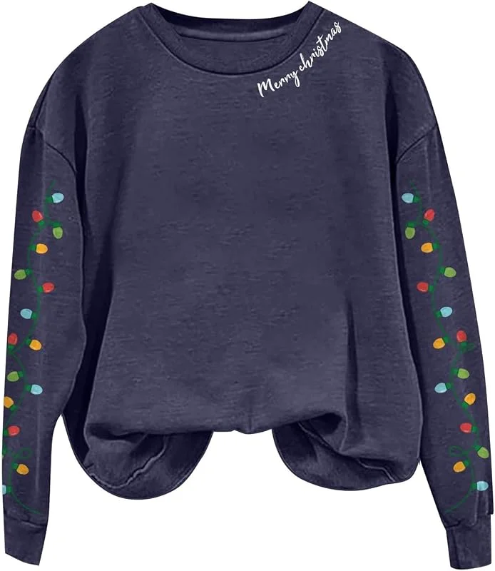 tacniseyw Sudadera de Navidad para mujer, suéter con estampado divertido de Navidad, tallas grandes, camisetas de Navidad de manga larga con cuello redondo, sudaderas feas de Navidad, suéteres — Ropa Navidad
