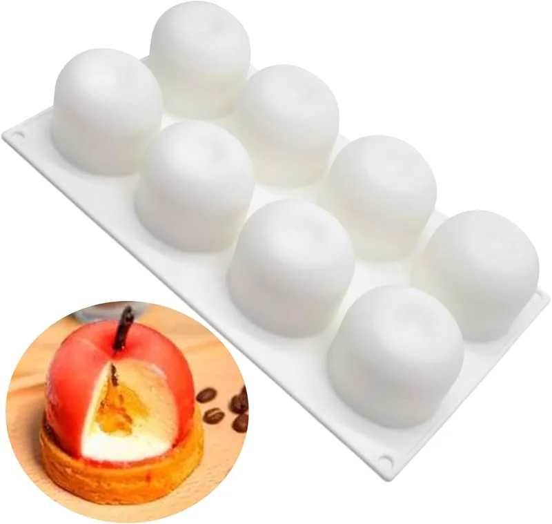 Bustlwor Silicona Formas con 8 Cavidades Bola Redonda, Moldes de Manzana 3D, Comida hecha a mano en forma de bola, adecuada para bolas de chocolate, pasteles, gelatina, pudín, mousse de cúpula (Blanco) — Hogar y cocina