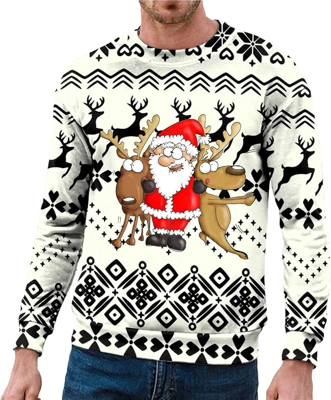 Generisch Jersey de Navidad para hombre de manga larga con estampado de reno divertido suéter de Navidad unisex Navidad suéter de invierno sin capucha estilo casual camiseta de Navidad — Ropa Navidad