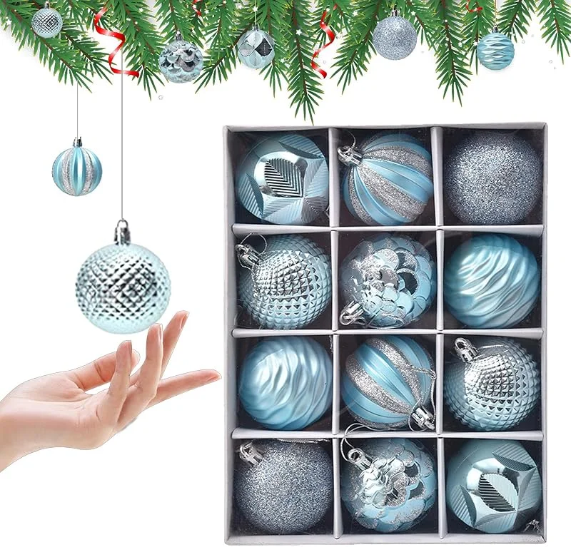 BSITSSS 12 Piezas Bolas de Navidad Azul 6cm, Purpurina Bolas Adornos Navidad — Decoracion Navidad