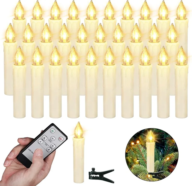 Visita la tienda de ZIYOUDOLI LED Velas de Navidad Set de LED Velas de Árbol de Navidad Inalámbrico Luces de Árbol de Navidad Velas cónicas LED, con Clips remotos y extraíbles, para navidad decoracion (30 Piezas, Beige） — Luces Navidad