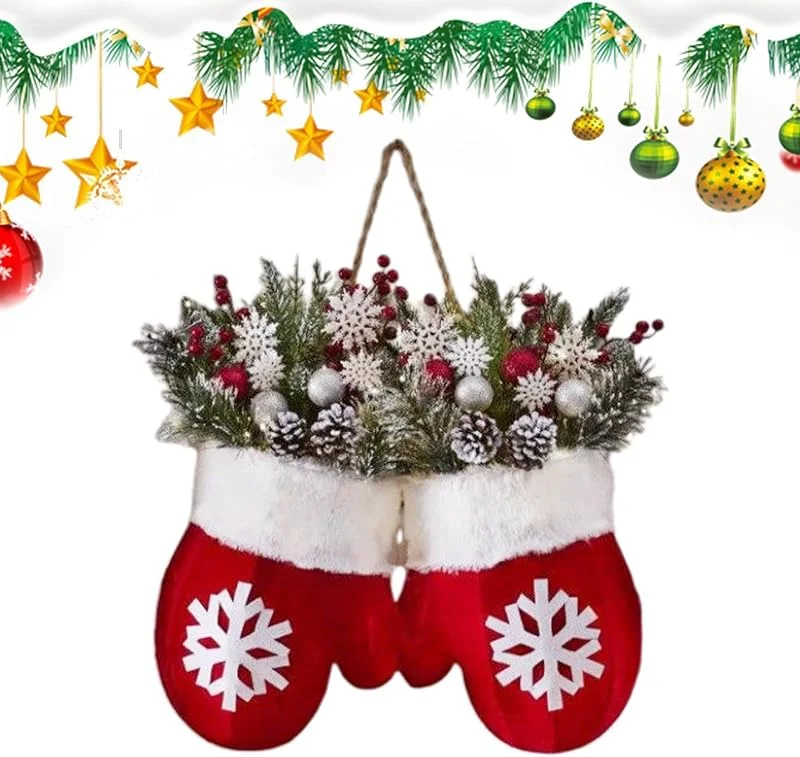 Generic Guante de corona de puerta de Navidad con de cono de pino de copo de — Decoracion Navidad