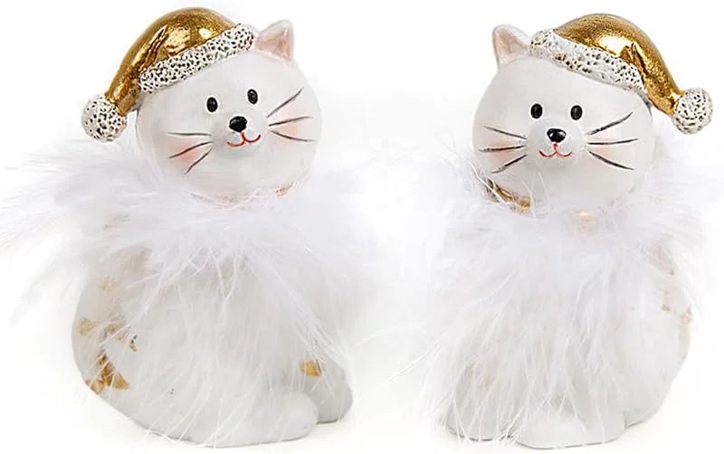 Visita la tienda de Logbuch-Verlag Figuras de Gatos Decorativos Invierno, 2 Unidades: Gatos navideños con Gorro Blanco Dorado, Figura Gato decoración Navidad hogar Interior, Adorno para Mesa y alféizar, 8 cm — Decoracion Navidad