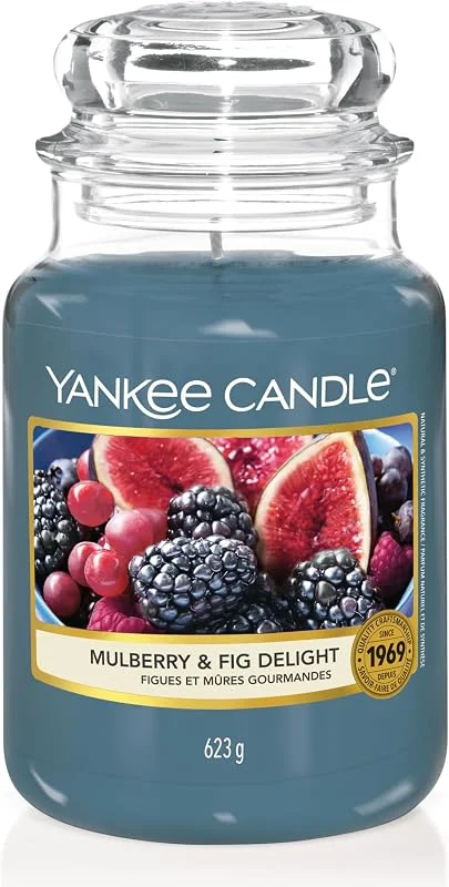 Visita la tienda de Yankee Candle Yankee Candle Vela aromática en tarro grande de Mulberry & Fig Delight, Velas de larga duración: hasta 150 h, Regalos perfectos para mujeres — Cena a la luz de velas