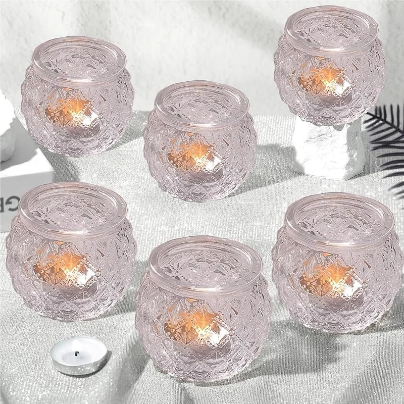 Jinavoty 12 portavelas de cristal, votivas azules, para mesa, pizarra, decoración de hogar para bodas, transparente — Cena a la luz de velas