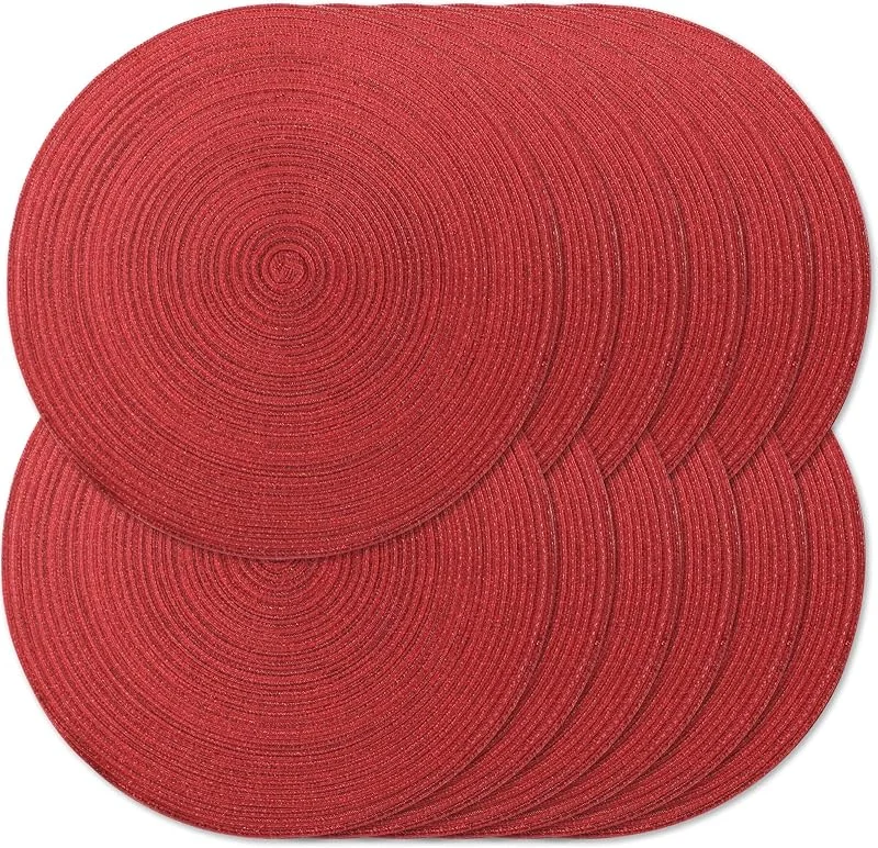 Noctiflorous Juego de 12 manteles individuales redondos de 15 pulgadas, trenzados, resistentes al calor, para interiores y exteriores, antideslizantes, para mesa de comedor (rojo brillante, 12) — Hogar y cocina