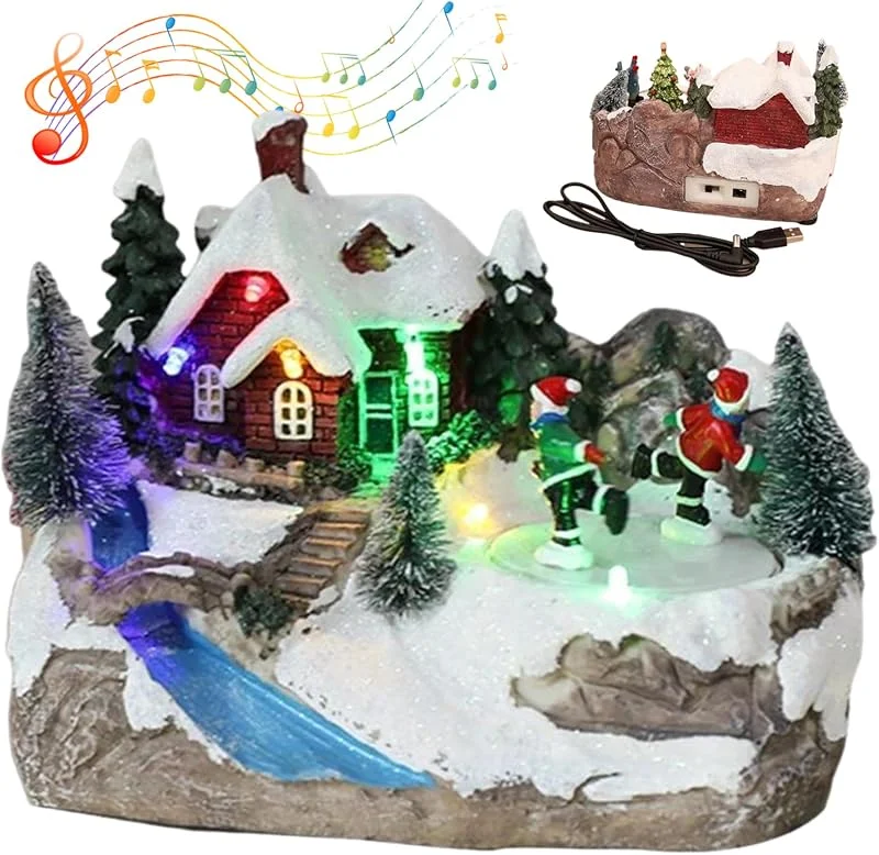 Hilai Decoraciones navideñas, Casas de Pueblo navideñas con música, casa iluminada con Figuras giratorias y árbol de Navidad, Adornos 6, 3x5, 5x4, 1 para decoración de Mesa del hogar de Navidad — Decoracion Navidad