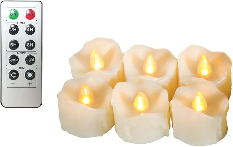 Erosway Velas LED, velas eléctricas realistas y parpadeantes, 200 horas de funcionamiento sin interrupción con temporizador de 2, 4, 6, 8 horas y control remoto — Cena a la luz de velas
