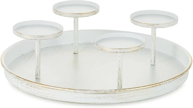 Visita la tienda de Sziqiqi Sziqiqi Corona de Adviento Blanca de Metal: Bandeja Redonda Decorativa con Portalámparas para 4 Velas Cortas - Estilo Vintage para Decoración de Mesa Navideña — Cena a la luz de velas