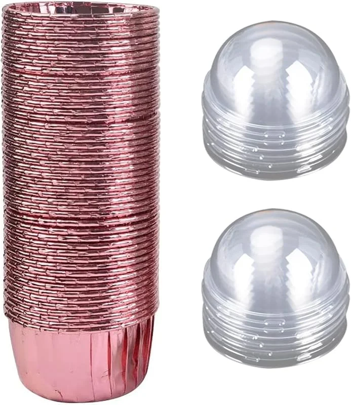 CTForest 50 Piezas Magdalena Papel de Aluminio, Estuches Papel para Muffins, Tazas para Hornear Magdalenas con Tapas, Adecuadas para Fiestas de Cumpleaños, Fiestas Navideñas — Hogar y cocina