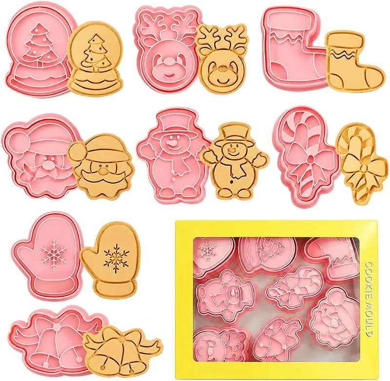 DUSPAK 8 Cortadores Galletas Navidad, Plástico 3D, Copo, Árbol, Jengibre — Hogar y cocina