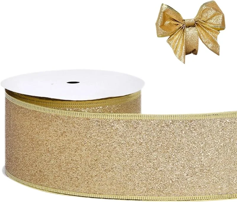 Oridaceae Cinta de Navidad con Alambre, Cinta para Envolver Regalos, 38 mm de Ancho, 9 Metros de Largo, Cintas para DIY Manualidades, Decoración y Fiestas (Oro) — Envoltorio regalo
