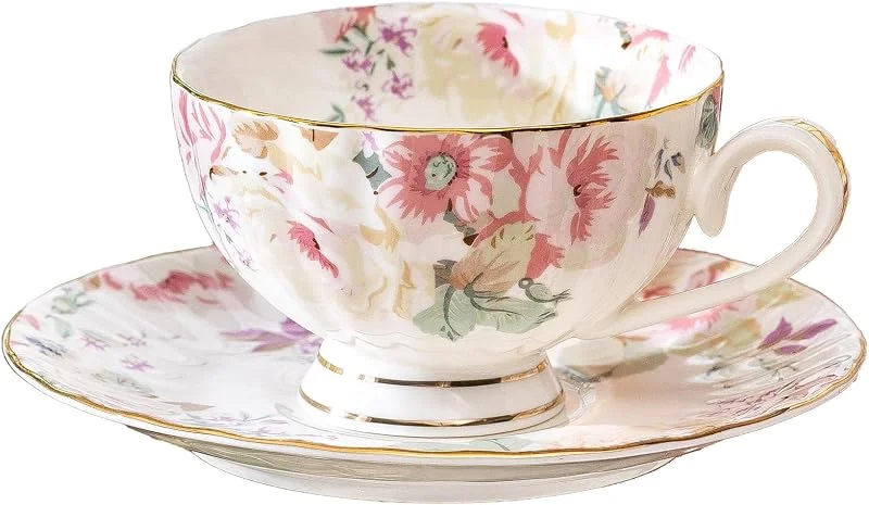 Visita la tienda de fanquare fanquare Taza de té y platillo con flores rosas Conjunto vintage de porcelana fina Taza de café expreso capuchino y plato con cucharilla Regalos para una fiesta por la tarde — Adviento y mesa
