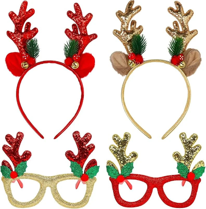 Meleager Diadema Navidad con Gafas, Diademas Navideñas Adultos, Diadema Reno Navidad, Accesorios Navideñas para Hombres Mujeres Niños — Ropa Navidad