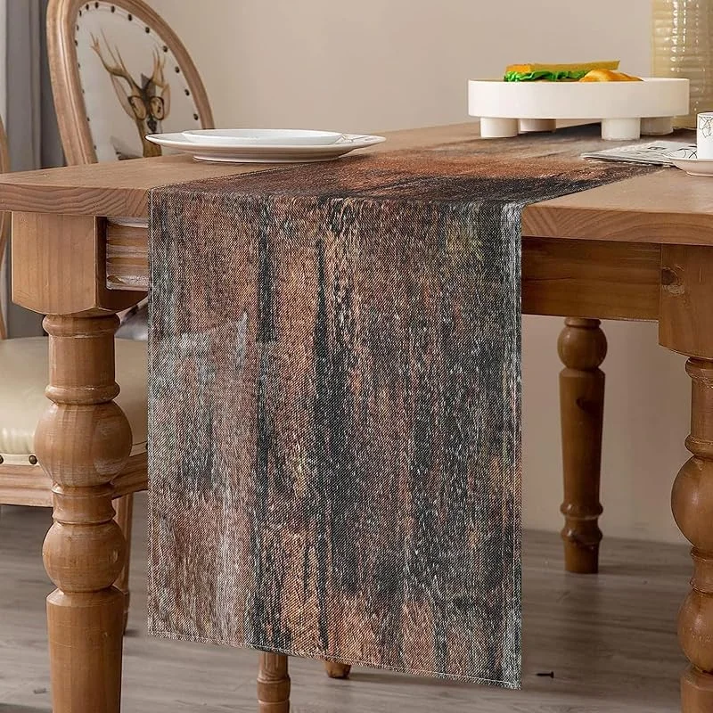 Velvhom Mesa Moderno Otoño Navideño 40 x 140 cm Rectangular Lino Marrón Abstracto Cubierta de Mesa Decoración Comedor, Café, Tocador, Soporte de TV, Piano, Estudio — Hogar y cocina