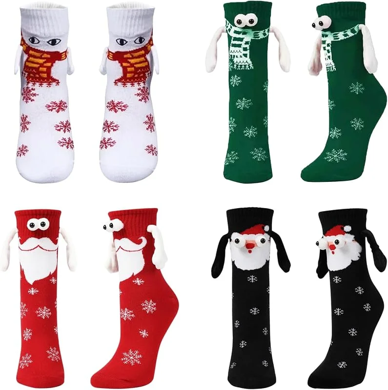 Sophisticate 4 Pares de Calcetines Magnéticos de Navidad, Calcetines de Navidad con Bajos Magnéticos Unisex 3D, Regalos Adecuados para Familiares y Amigos — Decoracion Navidad