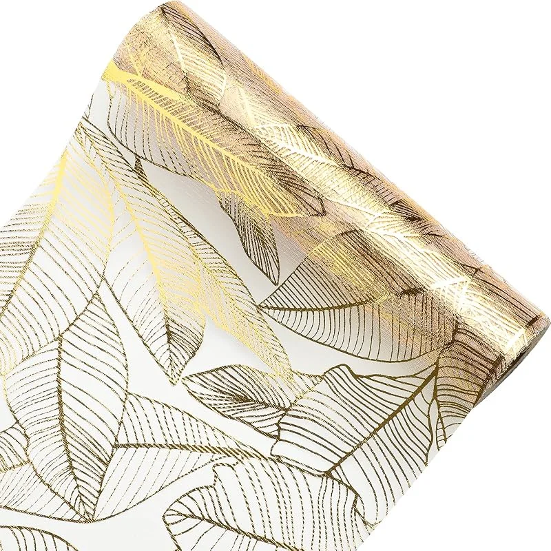 Bekeify Camino de Mesa Dorado 28 cm × 15 m Camino Mesa Oro Brillante Poliéster Decorativo Tul Metálico Patrón de Hojas Caminos de Mesa de Navidad Decoración para Regalos Año Nuevo Boda Cumpleaños — Hogar y cocina