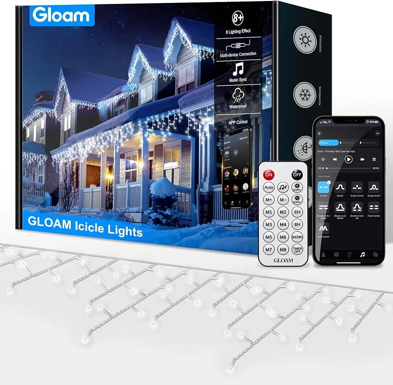 GLOAM Cortina Luces Navidad Exterior 20M, LED Guirnalda Luces de Navidad