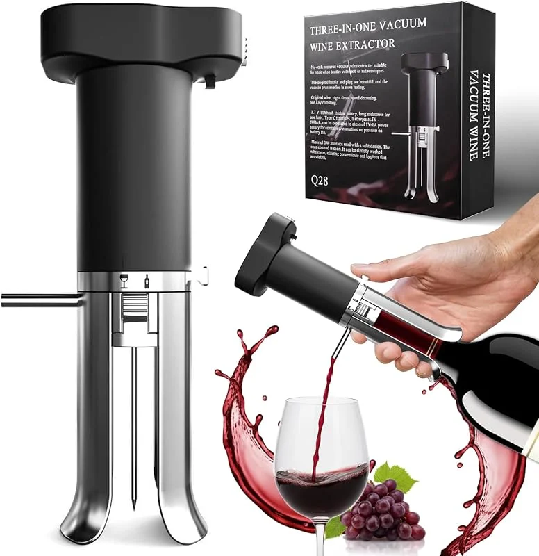 ZONSUSE Decantador de Vino Eléctrico, Aireador de Vino 3-en-1, Vertedor Antigoteo con Aguja, Sistema de Preservación de Vino, Conserva Vino 10+ Días, Regalo Ideal para Amantes del Vino (Negro Plata) — Vino y mesa festiva