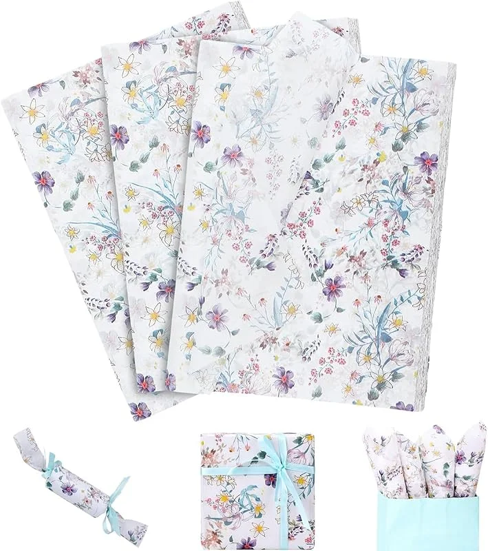 Ayicheyl 20 Piezas Papel De Seda 50x70cm, Tissue Paper Estampado Floral, Colorido Papel Seda para Envolver para Boda, Fiesta De Cumpleaños, Regalo De Navidad, Embalaje De Ramos De Flores — Envoltorio regalo