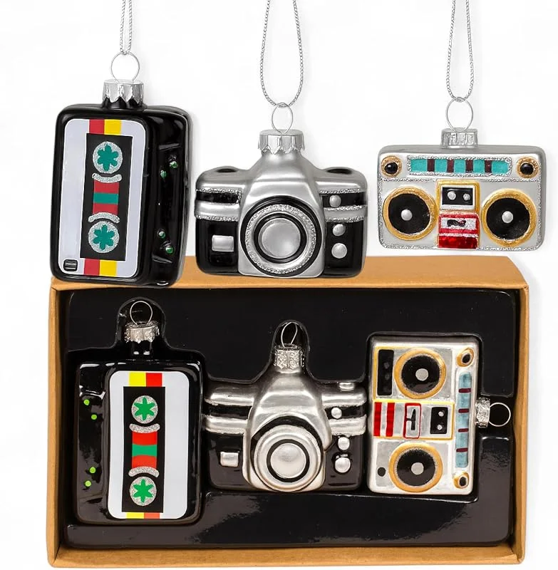 MIJOMA Juego de 3 adornos de cristal para árbol de Navidad, diseño vintage, decoración para árbol de Navidad con ojal metálico, decoración navideña original (retro) — Decoracion Navidad