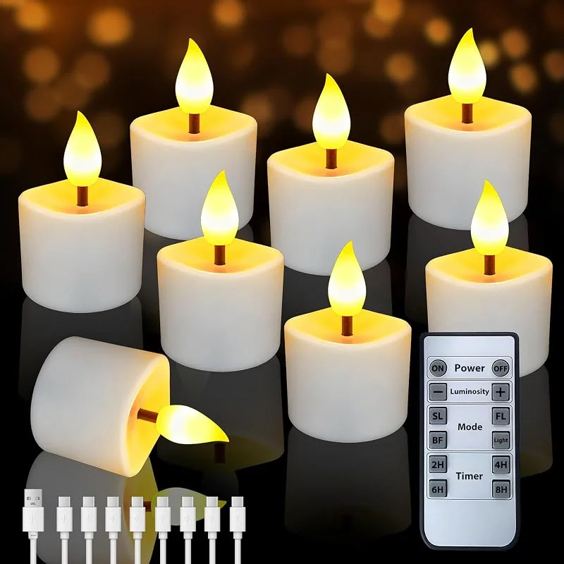 YIFMOO 8 velas LED recargables con temporizador y mando a distancia — Cena a la luz de velas