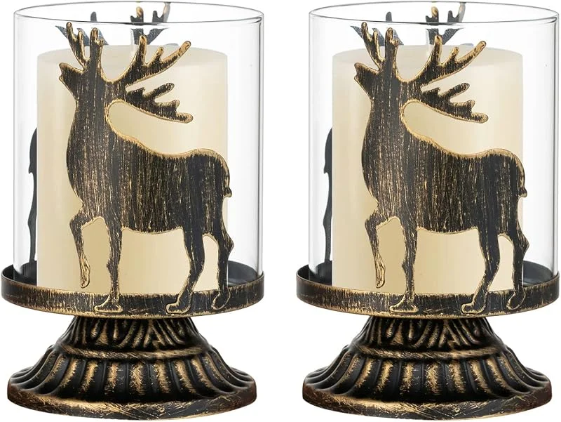 Visita la tienda de Sziqiqi Sziqiqi Portavelas Candelabros de Navidad Juego de 2, Portavelas de Metal Negro Decorativos Candelabros de Columna Velas Pequeñas Huracán Centro de Mesa para Decoración de Chimenea Manto Navideña — Decoracion Navidad