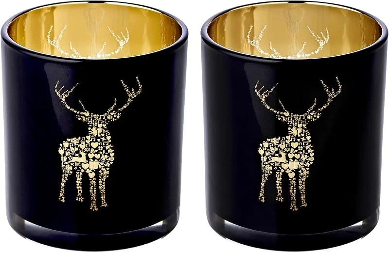 Visita la tienda de EDZARD EDZARD Vasos portavelas Fancy juego de 2 (H 8 cm, Ø 7, 5 cm), cristal negro — Adviento y mesa