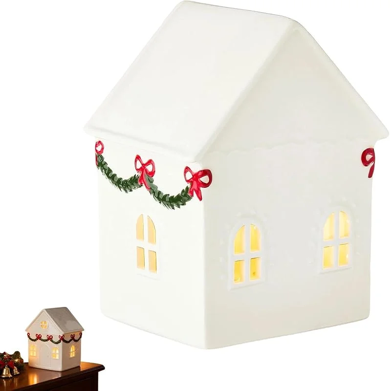 Zqkimzi Casas Navideñas Iluminadas Blancas Figuras Decorativas para Mesa con Luz — Decoracion Navidad