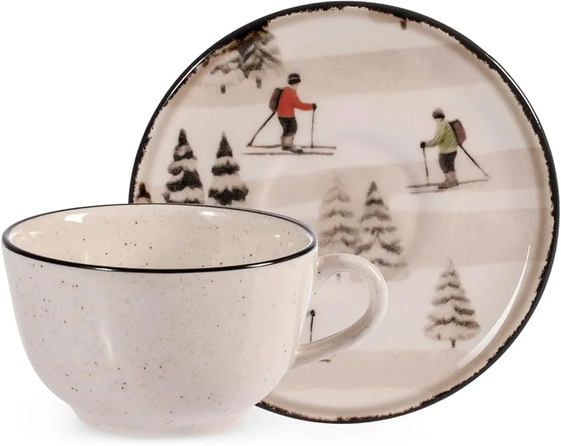 H&H Set 2 Tazze T� Retro Skier Con Piattino In Stoneware Cc 200 — Adviento y mesa