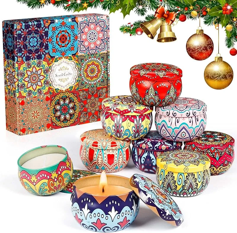 AOKITO Juego de Velas Aromáticas 9 Piezas, Regalo Mujer, Velas Aromaterapia Soja Natural, 9 Aromas, Larga Duración, Sin Humo – Ideal para Yoga, Baño, Relajación — Cena a la luz de velas