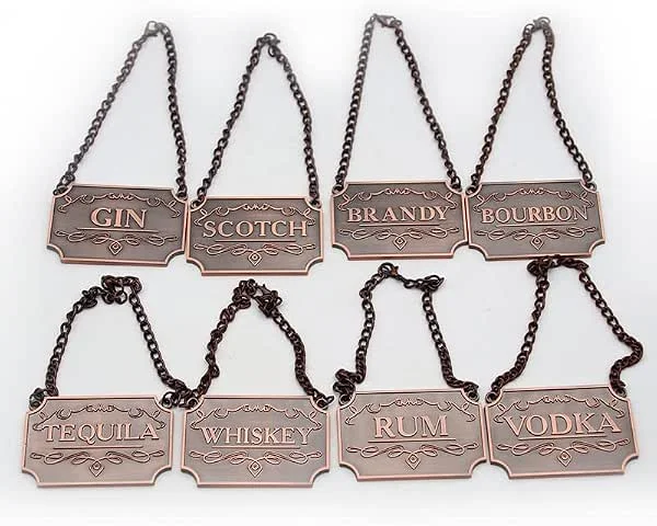 Houtokit Etiquetas de decantador, etiquetas de botellas con un acabado de cobre pulido para botellas o decantadores (8 piezas) — Vino y mesa festiva