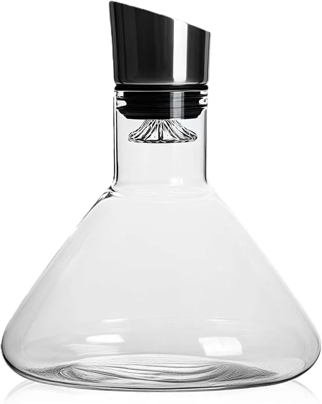 PORFOYO Decantador de vino tinto, decantador de vino, aireador de vino, Waterfall Quick, cristal, vertedor de acero inoxidable, decantador de vino tinto, con fuente de ventilación integrada, filtro, 1500 ml — Vino y mesa festiva