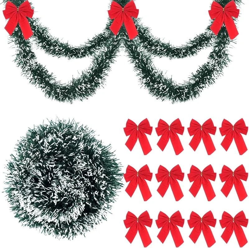 Visita la tienda de FEPITO FEPITO Guirnalda de pino navideño Guirnalda de pino artificial Decoraciones de Navidad con 24 piezas de arcos de guirnalda navideña roja navideña, guirnalda de verdor navideño para decoración de hogar — Decoracion Navidad