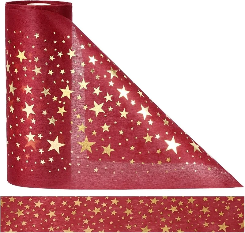 Anstore Camino de mesa de Navidad, Anstore de fieltro rojo, camino de mesa rojo burdeos, rollo de 30 m de ancho de 23 cm de ancho, camino de mesa rojo con estrellas doradas, decoración elegante para — Hogar y cocina