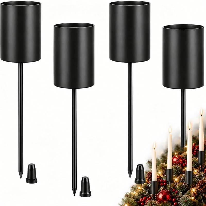Mepham Portavelas para Coronas de Adviento y Velas Alargadas con Fundas Protectoras de Silicona, Juego de 4, Negros, para Decoración Navideña y de Mesa — Adviento y mesa