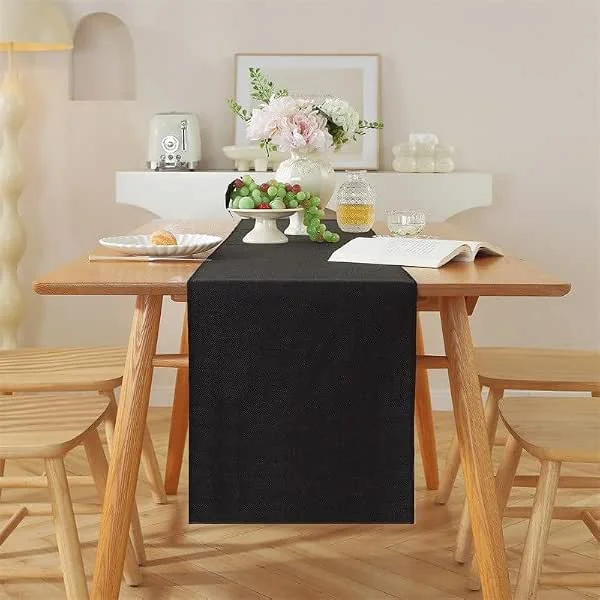 AMFUN Camino de mesa moderno, poliéster negro, 40x160 cm, decorativo, impermeable, para exteriores y hogar — Hogar y cocina